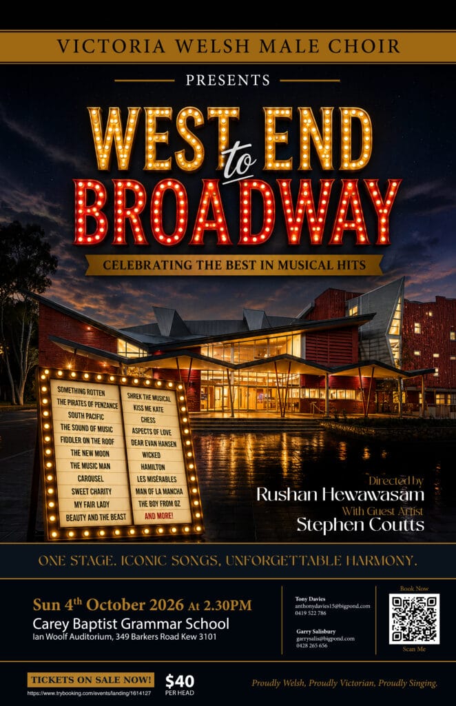 West End to Broadway concert poster for Victoria Welsh Choir